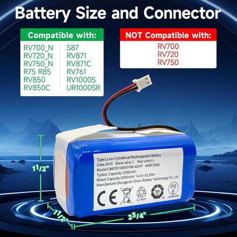 Replacement Shark RVBAT850 Battery for Shark Ion R75, R85, RV850, S87, AV752, AV751, RV761, RV851WV, RV871, RV1000S, RV1100VL, RV101AE, UR1000SR v...