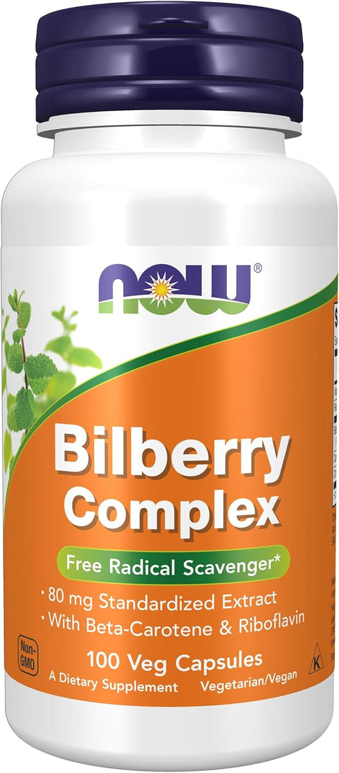 NOW Supplements, Bilberry (Vaccinium myrtillus)Complex 80 mg with Beta-Carotene & Riboflavin, 100 Veg Capsules...