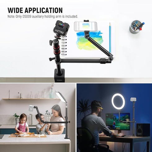 NEEWER Overhead Camera Mount Arm with Phone Clip, 22"/56cm 180°&360° 2 Section Flexible Holding Arm for Desk Stand, Fits 0.87"-1.1" Tube, 5.5lb/2....