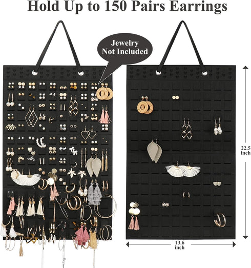 Hanging Earrings Organizer, Earring Holder & 20 Hooks, Holds Up To 300 Pairs, Compact Design, Soft Material, Earring Hanger Earring Display Hangin...