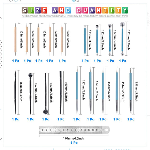 Glarks 19Pcs Carving Modeling Clay Sculpting Tools Set Including Plastic Modeling Tools, Ball Stylus, Silicone Tip Pens, Dual-end Dotting Clay Too...