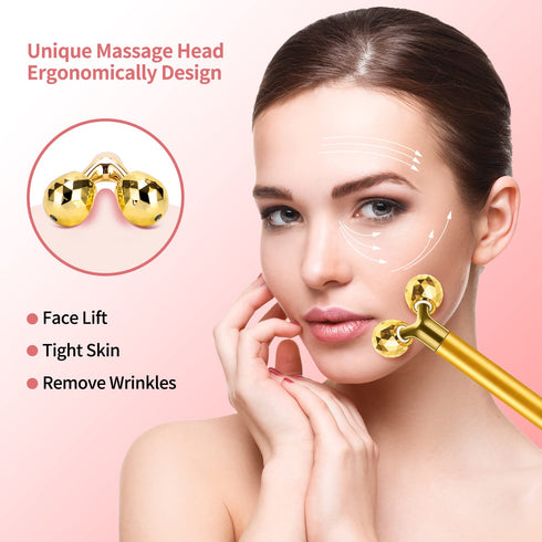 2-IN-1 Electric Face Massager Roller 24k Golden Face Roller, 3D Roller and Unique Crescent Shape Facial Roller Massager Kit Arm Eye Nose Massager ...