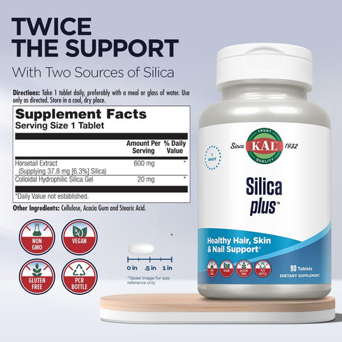 KAL Silica Plus, Silica Gel with Horsetail Extract, Healthy Hair, Skin & Nails Support, Maximum Absorption, Vibrant Hair, Glowing Skin Supplement,...