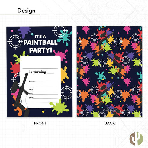 Desert Cactus Paintball Happy Birthday Invitations Style 2 Invite Cards (10 Count) With Envelopes Boys Girls Kids Party (10ct)...