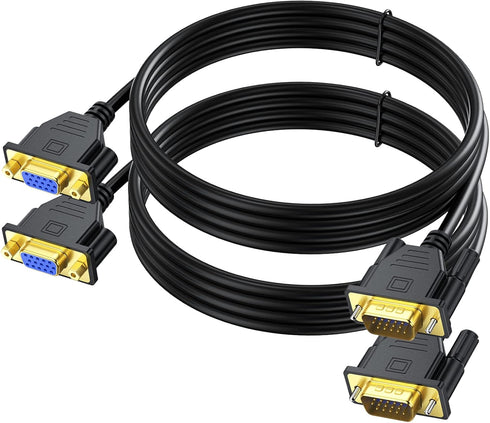 2-Pack VGA Extension Cable 6ft, VGA Cord Male to Female 15 Pin (NOT 9 Pin), SVGA HD15 Monitor Video Adapter Cable Support 1080P Full HD for Laptop...