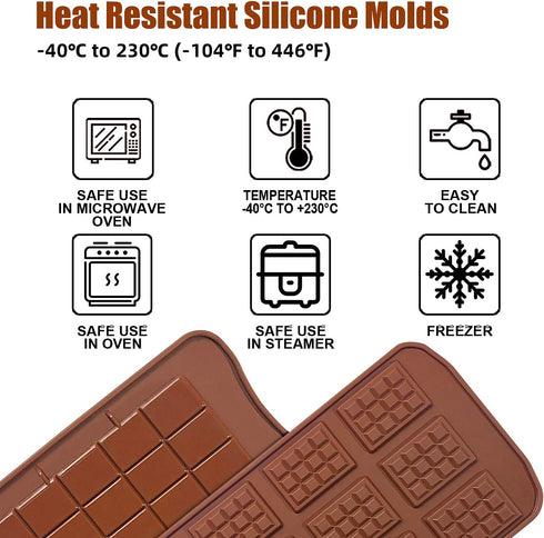 Walfos Break-Apart Chocolate Molds, Non-Stick Silicone Chocolate Bar Mold, Food Grade Candy Bar Mold, Perfect for Energy Bar, Cocoa Mini Bar, Basi...