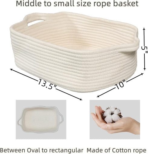 Woven Cotton Rope Storage Basket with Handles for Organizing Shelves Closet Small Cat Dog Pet Toy Basket Box Bin Decorative Rectangle Baby Nursery...