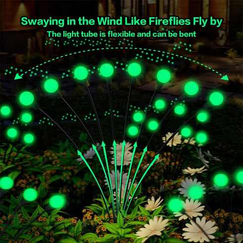Halloween Decorations Solar Spooky Lights Outdoor - 2PACK 16LED Wind Dance Green Swaying Firefly Lights with Halloween Party Decor, Outdoor Waterp...