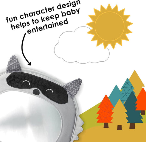 Diono Easy View Racoon Character Baby Car Mirror, Safety Car Seat Mirror for Rear Facing Infant, Fully Adjustable, Wide Crystal Clear View, Shatte...