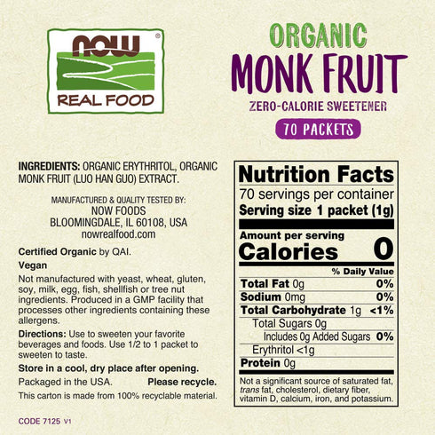 NOW Foods Monk Fruit Organic, 70 Packet...