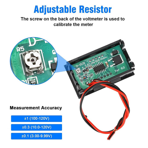 5 Pack DC 5~120V Digital Mini Voltmeter Voltage Display, SUNJOYCO 0.56" LED Display Panel Voltage Tester Meter, Car Motorcycle Battery Monitor Vol...