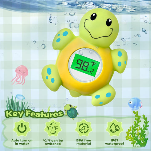 Baby Bath Thermometer & Swimming Turtle Floating Bath Toys, BPA-Free Bath Thermometer Baby Safety, Backlit Display Bathtub Thermometer Baby Water ...