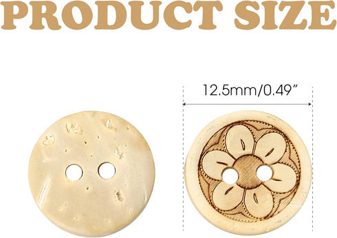 Pack of 50pcs 1/2 Inch Buttons for Sewing, Coconut Shell Flower Wooden Button Perfect for Men's Shirts, Scrap-Booking, Jewelry, Quilts, and DIY Cr...