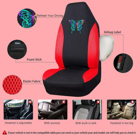 Outlet Red 3D Air Mesh Front Seat Covers,Reflective Colorful Butterfly Bucket Seat Covers,Airbag Compatible,High Back Seat Covers for Women Girl,U...