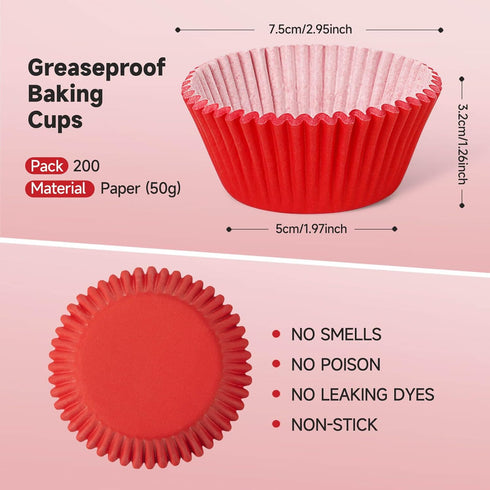 Standard Red Baking Cups, Cupcake Liners Paper, Pack of 200...