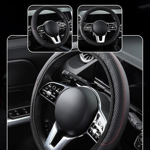 1 PC Car Steering Wheel Cover, Elastic Non-Inner Ring 3D Textured Leather Cover for All Seasons, Anti-Slip Easy-Grip Protection for 14.9" Steering...