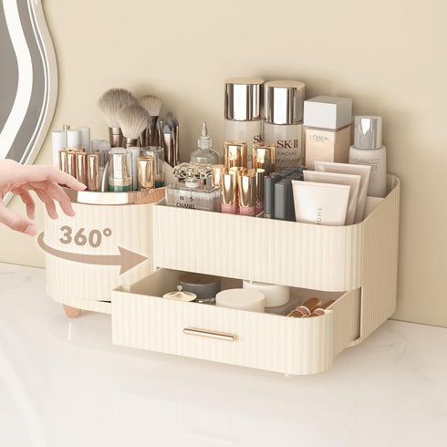 360 Rotating Makeup Organizer for Vanity with Drawers,Large Spinning Makeup Skincare Organize,Cosmetic Organizer for Skincare Fit Bathroom,Bedroom...
