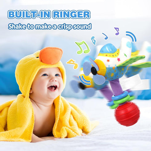 Toyvian Baby Soft Rattles Toy Infant Shaker Teether Cute Stuffed Airplane Handbells Soft Baby Rattle Toy Airplane Rattles Toy for Newborn Baby Gif...