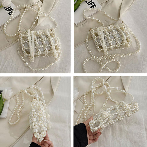 Luxury Pearl Bag Chain Bag Purse Evening Bags, Artificial Pearl Clutch Handmade Bags for Party Wedding Bridal Travel 17...
