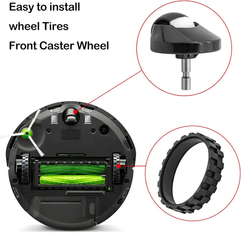 Replacement Front Wheel and Tires Compatible with IROBOT ROOMBA 500 600 700 800 900 Series 860 870 675 880 960 980 Anti-Slip iRobot Roomba Accesso...