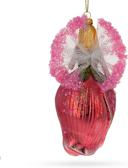 Enchanting Fairy in a Rose Dress Glass Christmas Ornament...
