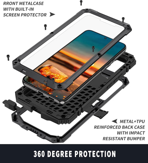 Samsung Galaxy S22 Plus Aluminum Metal Bumper Silicone Case with Stand, Water Resistant, Heavy Duty Rugged, Built-in Screen Protector, Black...