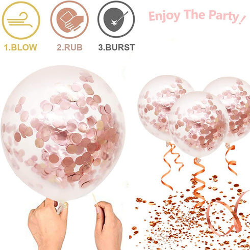 Rose Gold Confetti Balloons, 50pcs 12 Inch Metallic Confetti White and Rose Gold Latex Balloons with 33 Feet String for Birthday Party Wedding Ann...