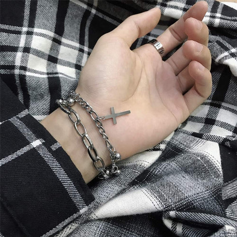 YERTTER Punk Gothic Cross Bangle Bead Bracelet Female Hand Jewelry for Women Bracelets Jewelry Gift for Teen Girls...