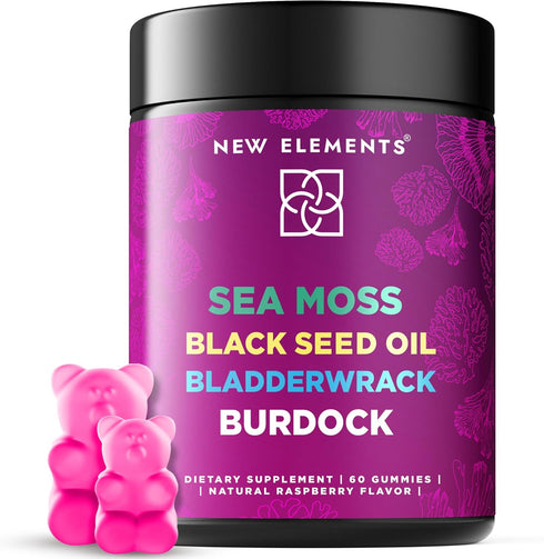 Organic Sea Moss Gummies with Black Seed Oil, Bladderwrack & Burdock Root | Irish Sea Moss Supplement 1000mg | 4 in 1 Advanced Formula 4X Stronger...