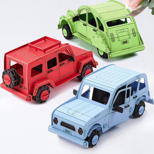 3D Paper Puzzle, 3 Assorted Cars, 3D Cardboard Model Car kit, DIY Set for Child, Educational Craft Puzzles, Gift for Boys...