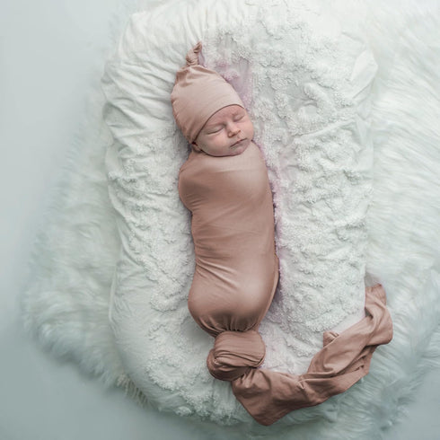 Large Jersey Knitted Swaddle Blanket for Baby, Soft Stretchy Receiving Blanket for Newborns with Hat, Large 47 x 47 inches (Muted Fawn), BY001...