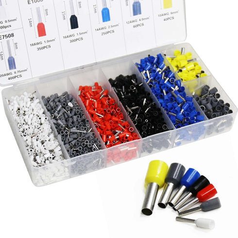 1900pcs Wire Ferrules Terminals Kit, AWG 22-10 Wire Insulated Cord Pin Ends Terminals for electric, industrial, chemical industry, power control s...