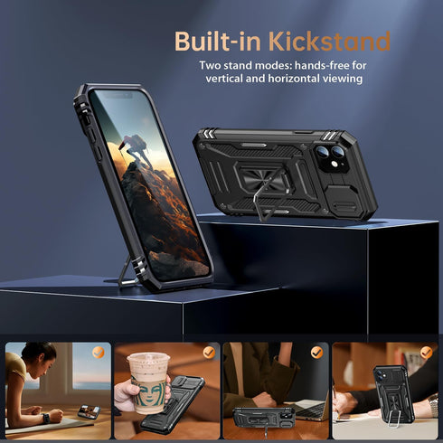 MERRO for iPhone 11 Case with Screen Protector,Sliding Camera Cover,Military-Grade Cover with Magnetic Stand Phone Case 6.1" Black...