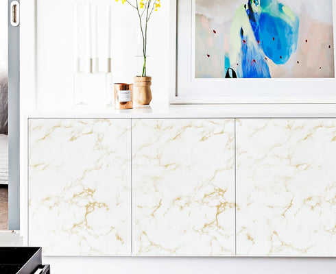 White Marble Contact Paper Glossy Marble Peel and Stick Wallpaper Yellow Marble Grain Self Adhesive Wallpaper DIY Removable Contact Paper Waterpro...