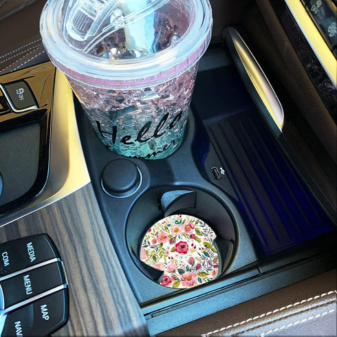 Car Coasters for Women 2 Pack Mother's Day, Auto Small 2.56" Auto Ceramic Coasters for Cup Holders, Absorb Spills to Keep Cupholders Clean, Easy R...