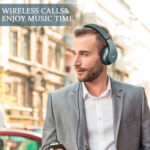 TUINYO Wireless Headphones Over Ear, Bluetooth Headphones with Microphone, Foldable Stereo Wireless Headset- Silver Blue...