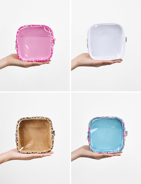 Clear Cosmetic Bag Mini Makeup Bag Transparent Toiletry Bag Travel Makeup Bag Small Pouch with Clear Interior Pocket and D-ring (Mini, Tropical)...
