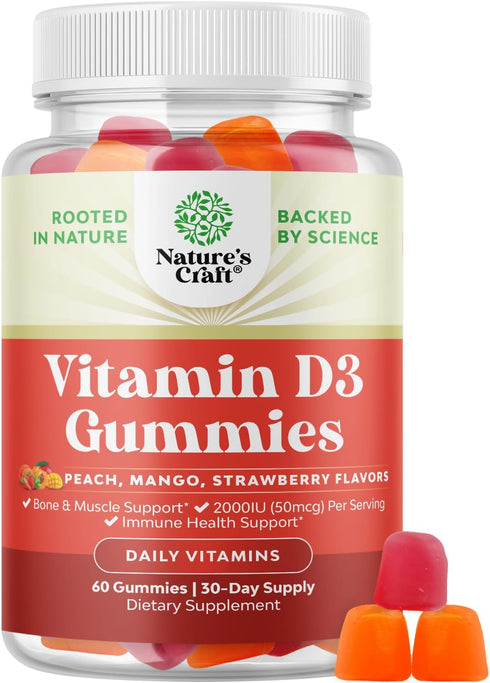 Vitamin D3 Gummies for Daily Wellness - Delicious Vitamin D Gummies for Adults with Vitamin D3 2000IU per Serving for Bone Muscle & Immune Support...