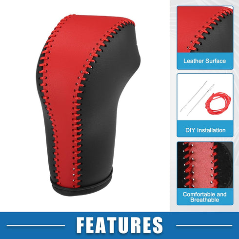 Gear Shifting Knob Cover Automatic Transmission Lever Trim for Porsche Cayenne 2011-2018 Faux Leather Black Red...