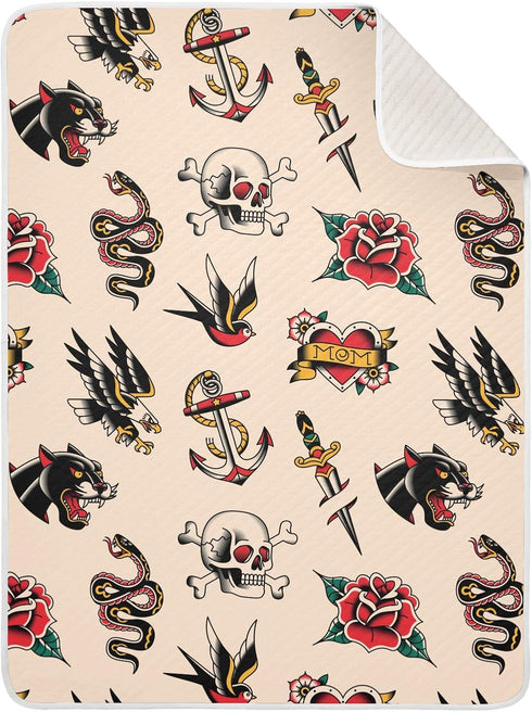 Old School Tattoo Baby Blanket Cotton Cozy Throw Blanket Warm Nursery Swaddle Receiving Toddler Blankets 30" x 40...
