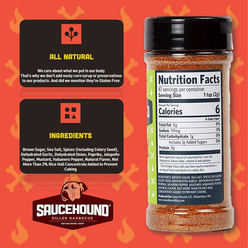 Saucehound Championship Recipe BBQ and All Purpose Seasoning Spice Rub, Perfect & Balanced Taste, Competition Barbecue Flavor (Naughty Dog, 5.82 O...