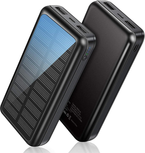 Solar Powered Power Bank - 30000mAh Portable Solar Charger, 2 USB Ports High-Speed Panel External Battery Packs Solar Portable Power Bank for iPho...