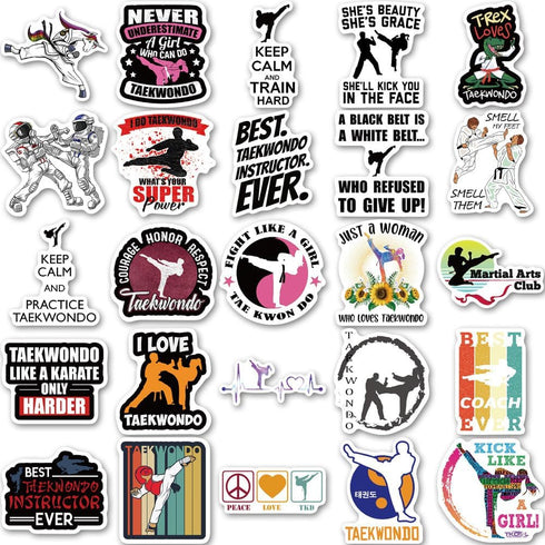 Taekwondo Stickers, 50Pcs Martial Arts Taekwondo Black Belt Self-Protection Stickers Decals for Laptop Water Bottle Cup Luggage Guitar Skateboard ...