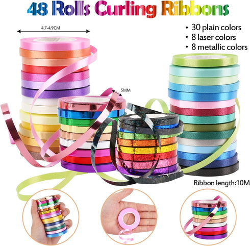 Curling Ribbons, 48 Colors 5mm 11 Yards Gift Wrapping Ribbons for Art Crafts Bows Wedding Party Florist...