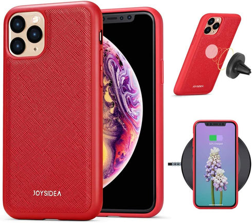 iPhone 11 Pro Max Case Fit Magnetic Car Mount & Wireless Charging, Premium PU Leather Phone Back Cover, Slim Full-Body Protective Hybrid Bumper fo...