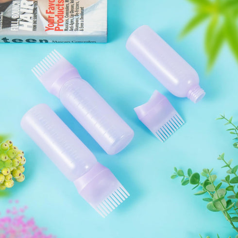4 Pcs Root Comb Applicator Bottle, 6 Oz Hair Dye Applicator Bottle with Comb and Scale Plastic Hair Oil Applicator Bottle for Hair Dye and Hair Ca...