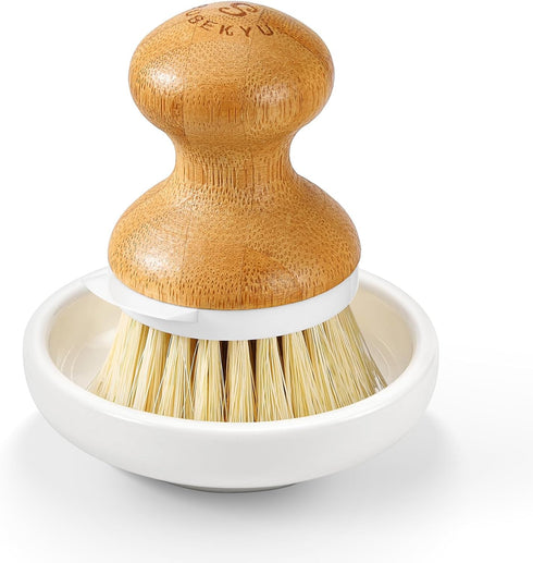 SUBEKYU Bamboo Dish Brush, Kitchen Dish Scrubber Brush, Natural Wooden Dishwashing Brush for Cleaning Dishes/Pans/Pots, Built-in Scraper, Sisal Br...