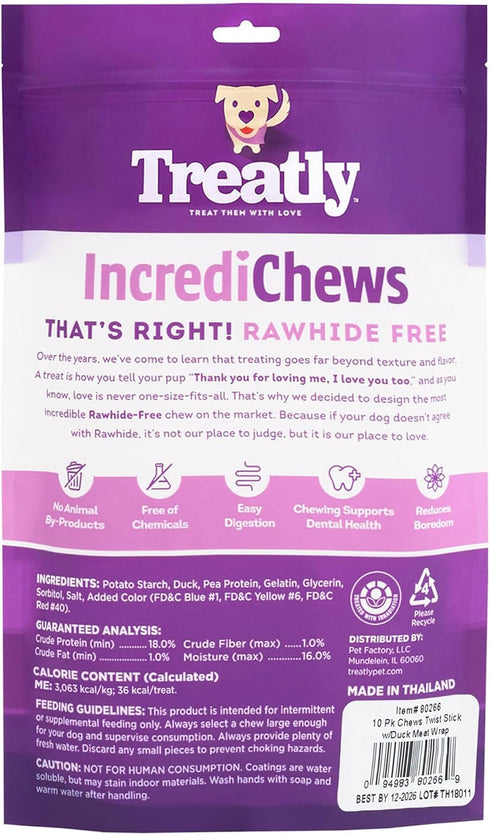 IncrediChews Stick w/Duck Meat Wrap Dog Chew Treats - 10 Count/1 Pack...