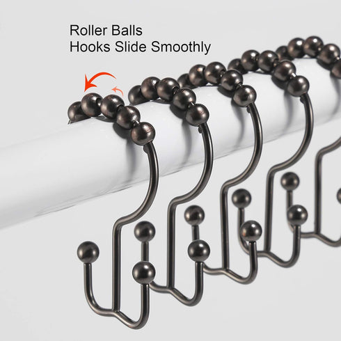 Shower Curtain Hooks, Goowin Shower Curtain Rings, Stainless Steel Shower Curtain Hooks Rust Proof Free Sliding Double Shower Hooks for Curtain, S...
