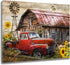LB Rustic Farmhouse Canvas Wall Art Old Car and Cattle with Barn Framed Canvas Art Farm Cow and Sunflowers Canvas Wall Art Decor for Living Room B...